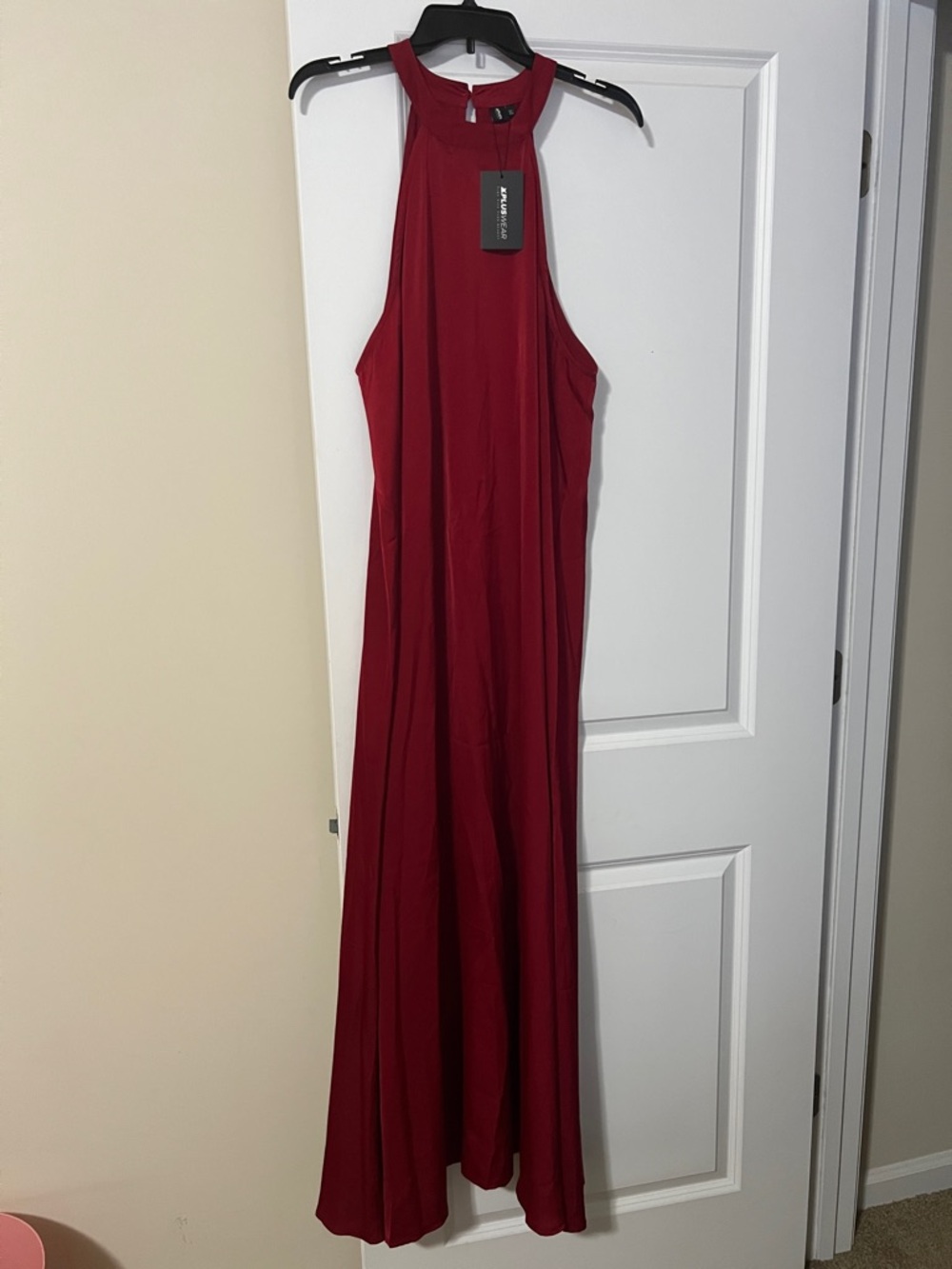 High-Neck Sleeveless Maxi Dress in Burgundy by Ava & Viv